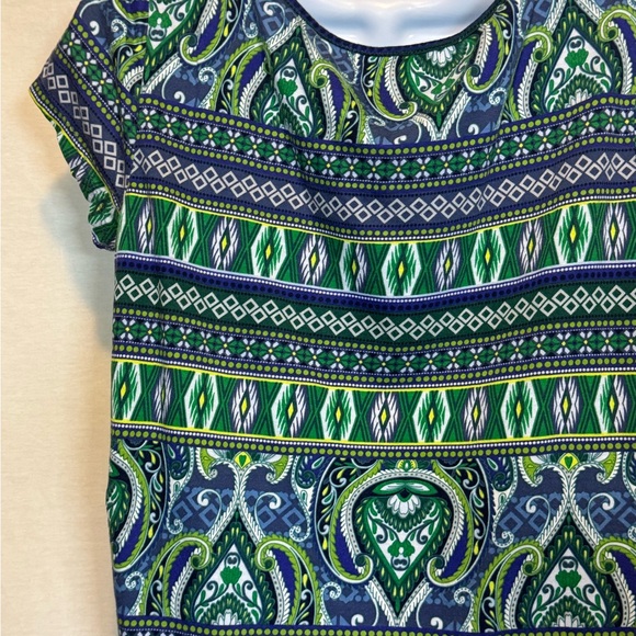 G-99 Liz Claiborne Blue Green &‎ White Short Sleeve Pullover Blouse Size MP - Picture 10 of 14